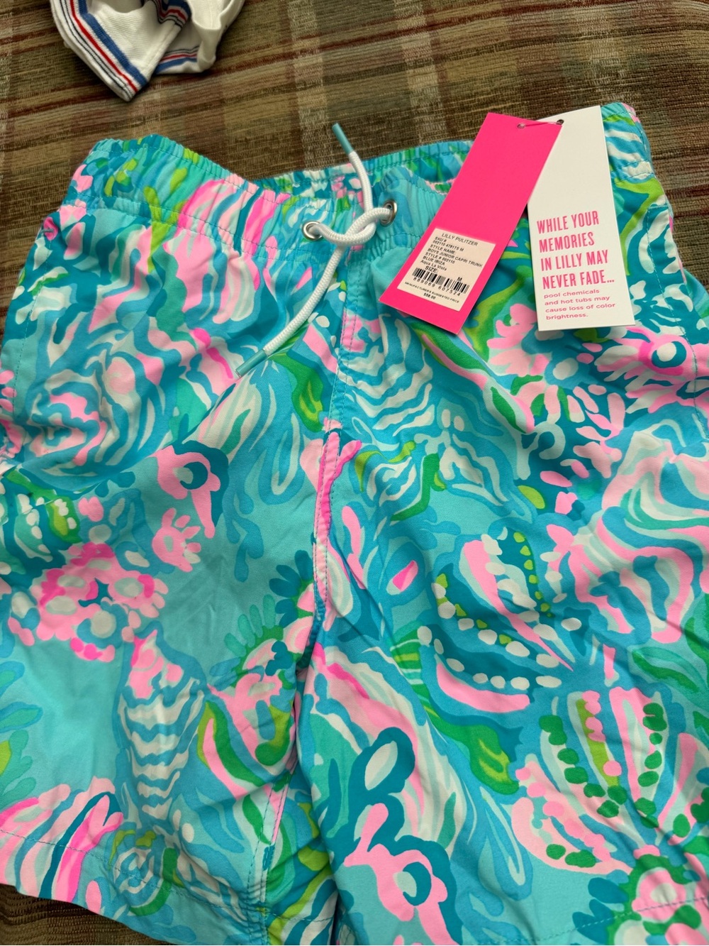Lilly Pulitzer Kids Swim Trunks in Aqua, Pink & Green